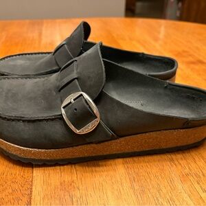Black Birkenstock Buckley loafers with silver buckle. Rarely worn.